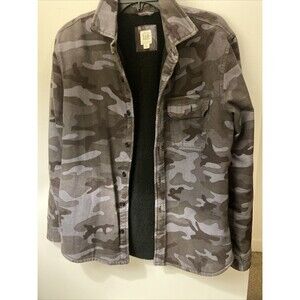 Gap Mens Black & Gray Camo Sherpa Shirt Jacket Size Medium